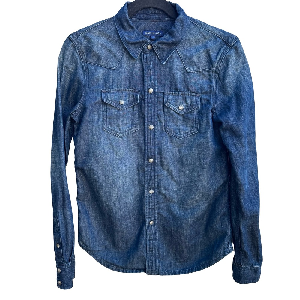 Martin+Osa Western Coastal Denim Americana Dark Wash Cotton Linen Blend Shirt‎ 0